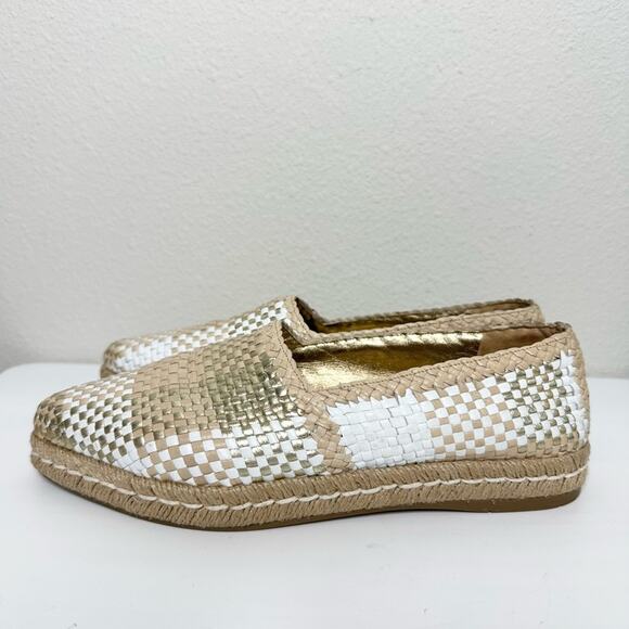PRADA Woven Espadrilles Women's Size 38 Tan White Gold Casual - Picture 3 of 8